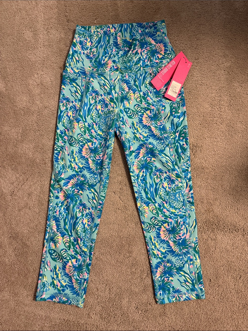 NWT Lilly Pulitzer 21 South Beach High Rise Legging Surf Blue Coral of the Story